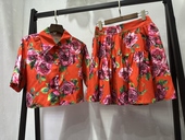 夏季 喜庆红色印花上衣十半裙套装