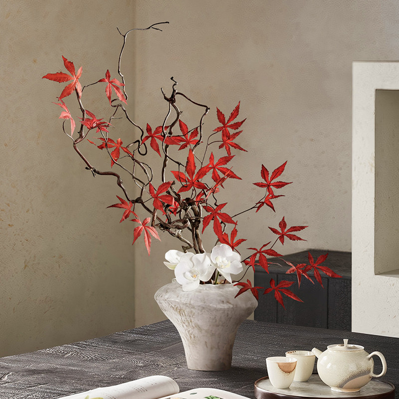 仿真绿植红枫桌面花艺复古盆景图片