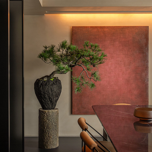 绿植花盆大型轻奢镁泥新中式茶室禅意植物花器水泥盆装饰陈设摆件