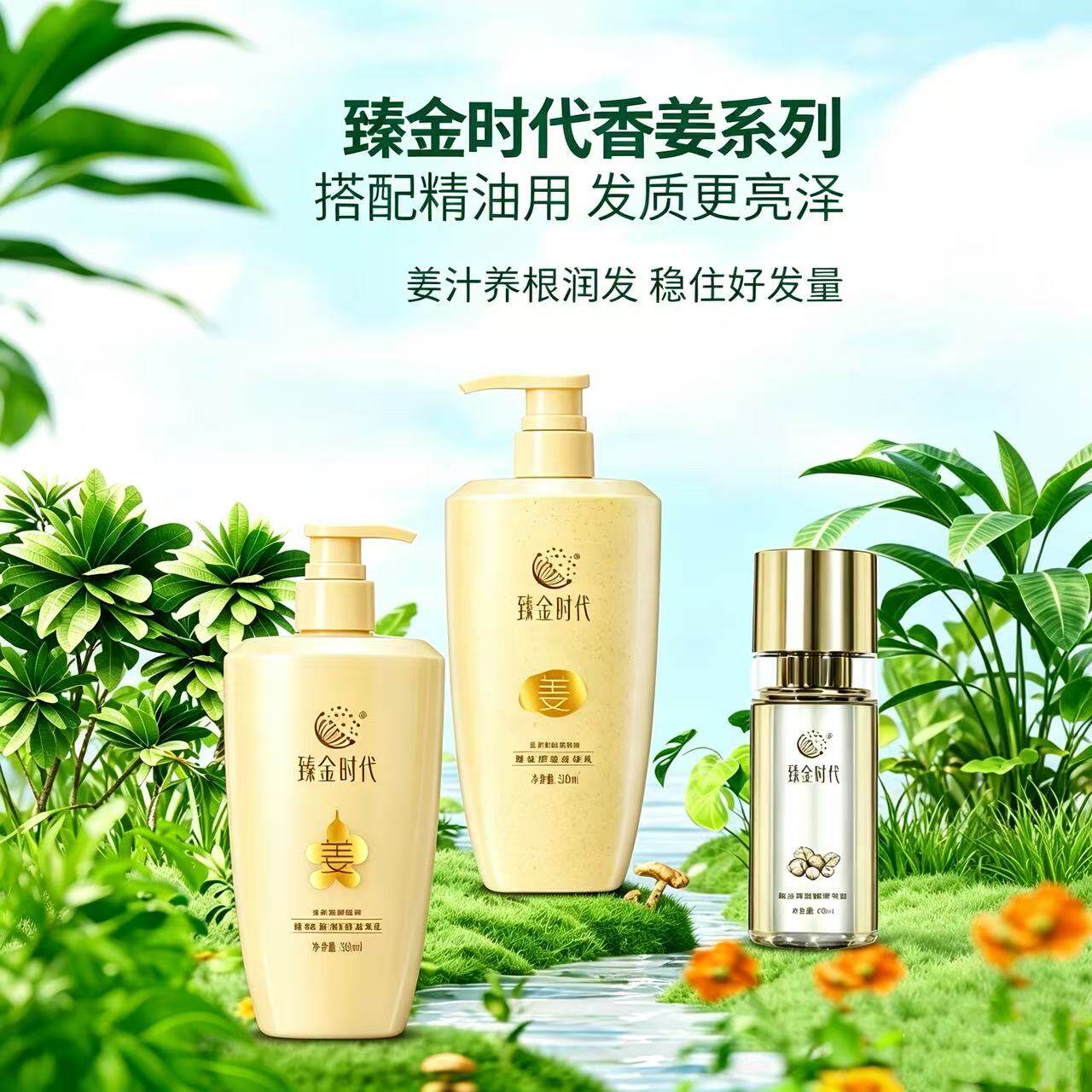 臻金时代姜汁姜皇洗发乳去屑控油止痒摩洛哥精油修复受损毛躁发质