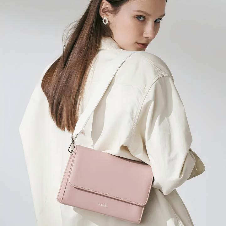 韩国直邮正品 MCLANEE纯色皮革磁扣双色肩带女包 深粉红 5色可选