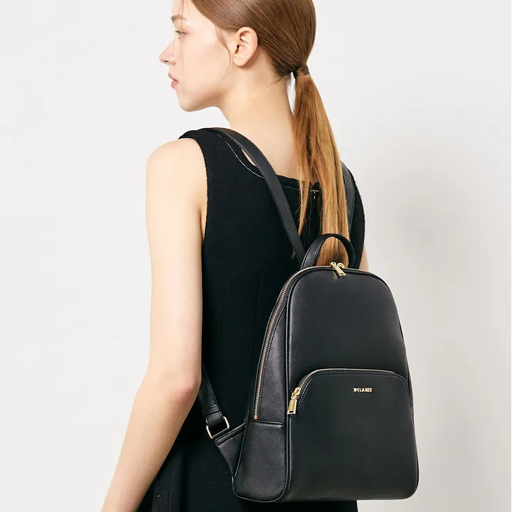 韩国直邮正品 MCLANEE纯色皮革拉链双肩女包 黑色 4色可选