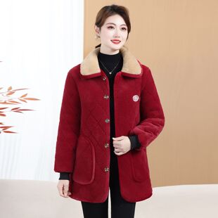 冬天女士新款 加绒加厚棉罩衣保暖耐脏妈妈干活棉服三层防寒棉外套