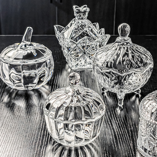 水晶玻璃碗带盖透明糖果罐高颜值水果盘果酱容器小果盘醉虾器皿盒