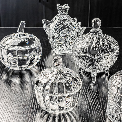 水晶玻璃碗带盖透明糖果罐高颜值