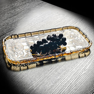 水晶玻璃水果盘长方形托盘茶盘高级感家用果盘客厅轻奢高端高颜值