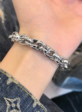 粗款链条抛光钛钢手链男