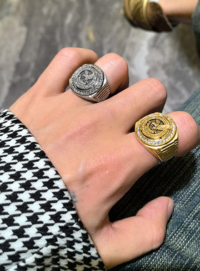 美式高街嘻哈镶钻老鹰戒指男