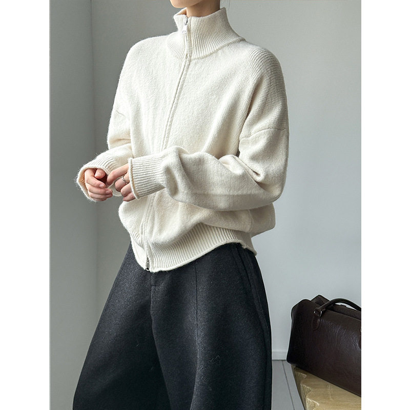 橘芷秋冬新款立领拉链开衫女加厚高领纯色毛衣女慵懒风针织982,女装/女士精品,毛衣,淘宝优惠券,粉丝福利购,淘宝优惠卷