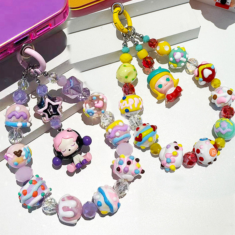 正品泡泡玛特萌粒sp手机链挂件钥匙扣串珠重工手绘珠耳机盒包挂饰