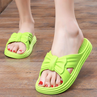 女士拖鞋外穿时尚厚底舒适百搭超软荧光绿可爱仙女风蝴蝶结一字拖