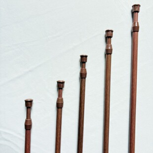 弹簧免钉铁杆免打孔内穿直杆门帘杆棕色木纹烤漆弹簧浴杆撑杆细杆