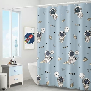 卡通浴帘遮挡帘门帘布料浴帘装饰布宇航员衣柜帘卫生间洗澡挡水帘