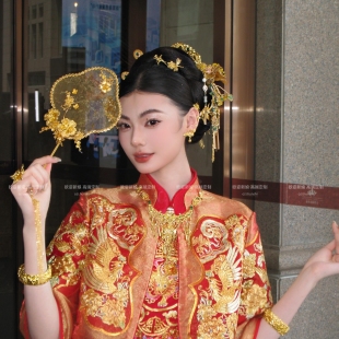 超美绝绝子团扇小众金色系手绣配饰龙凤褂头饰气质百搭扇子12129