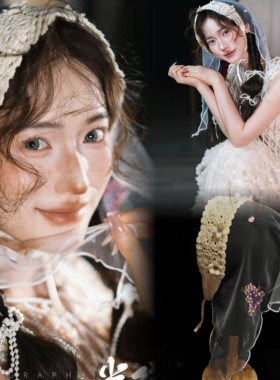轻法式野性小众美 甜妹俏皮三角巾发饰写真拍摄婚礼跟妆晨袍配饰