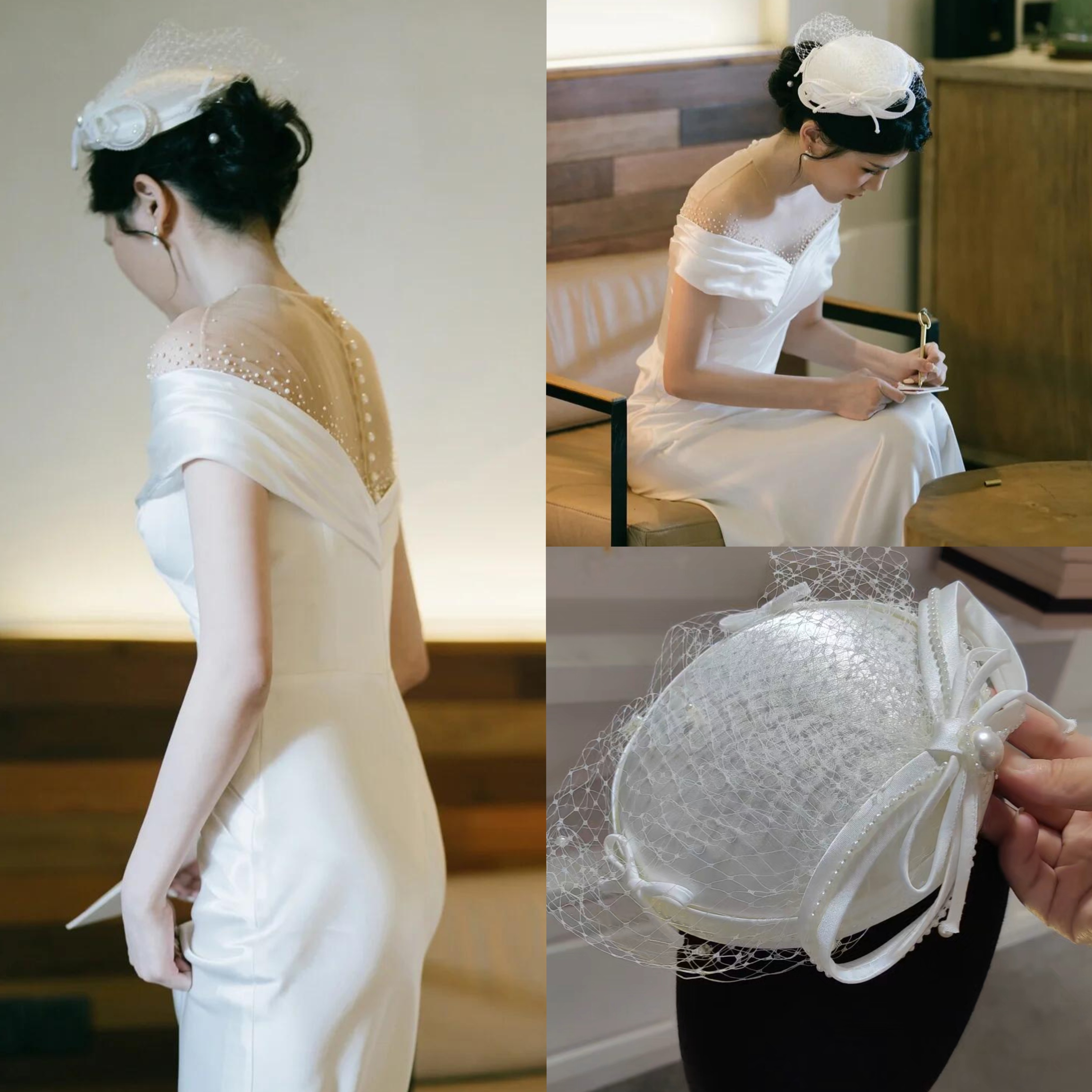 法式复古网纱小礼帽白色蝴蝶结头饰高级感新娘结婚发饰婚纱跟妆女