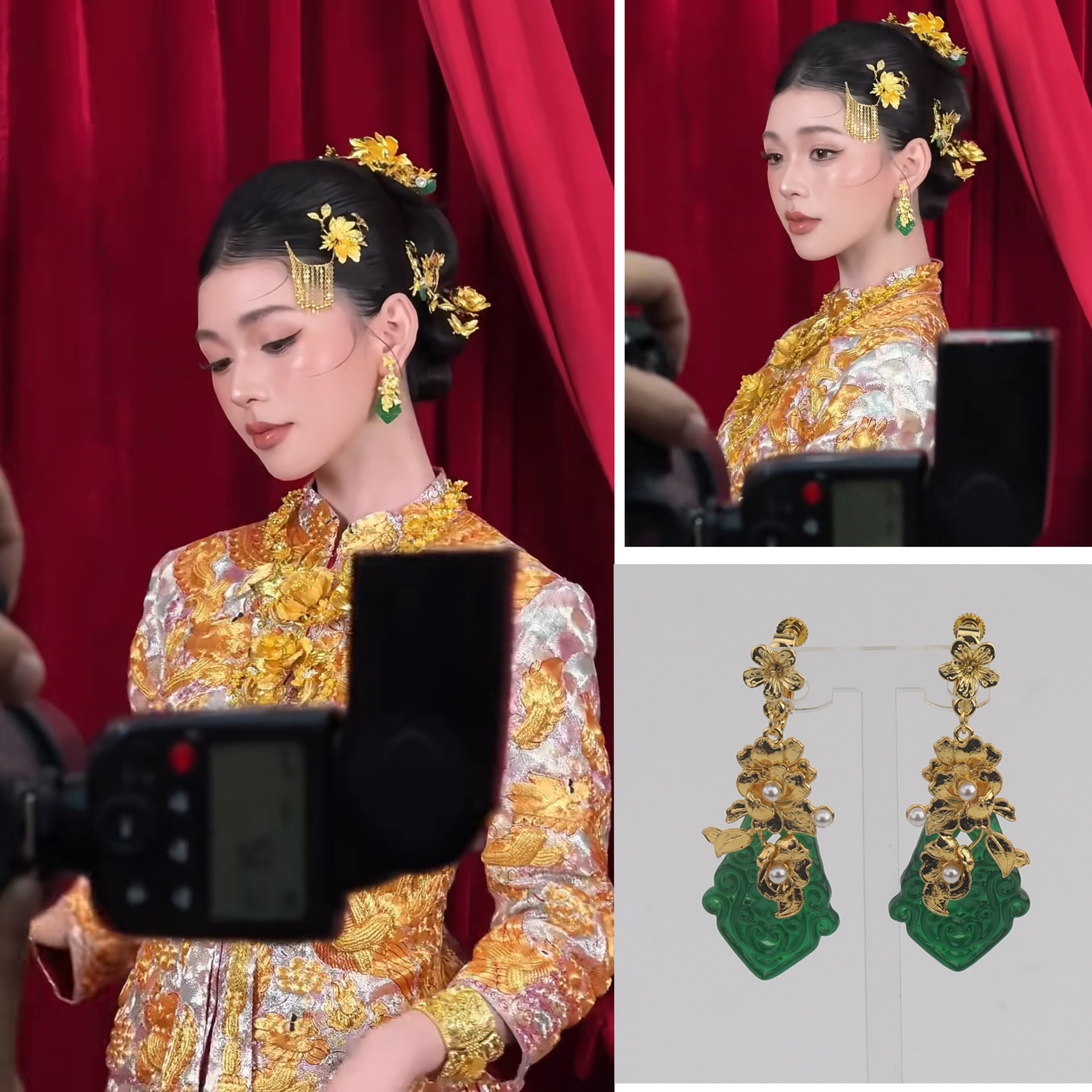 原创小众龙凤褂配饰贵气极简金色系发钗婚礼跟妆新娘配饰秀禾饰品