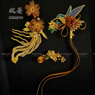 瑞鸟报喜 小众设计感发饰大家闺秀旗袍新中式龙凤褂头饰晨袍配饰