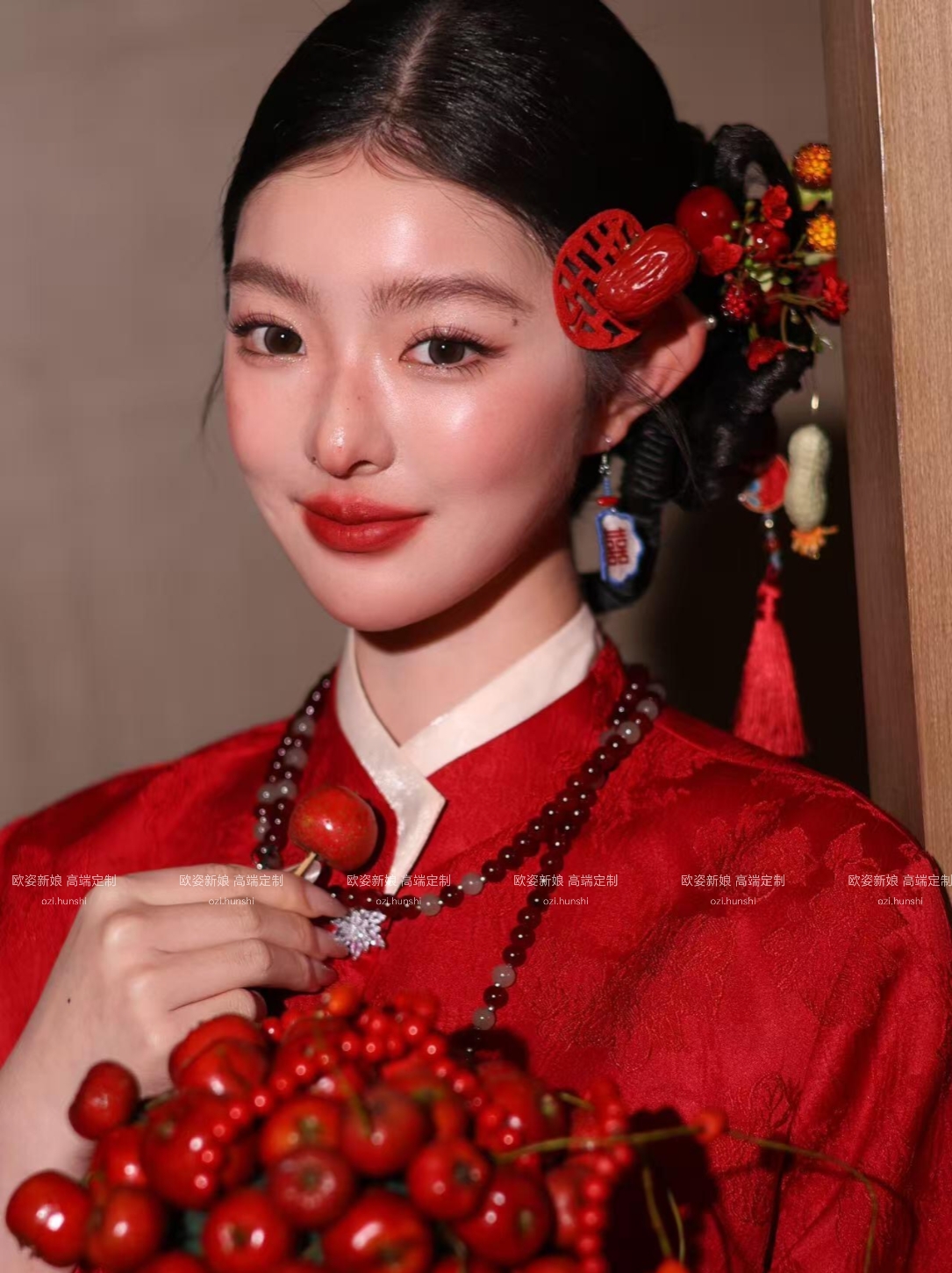 新款红色发饰新中式国风旗袍配饰马面裙高级感跟妆头饰设计感小众