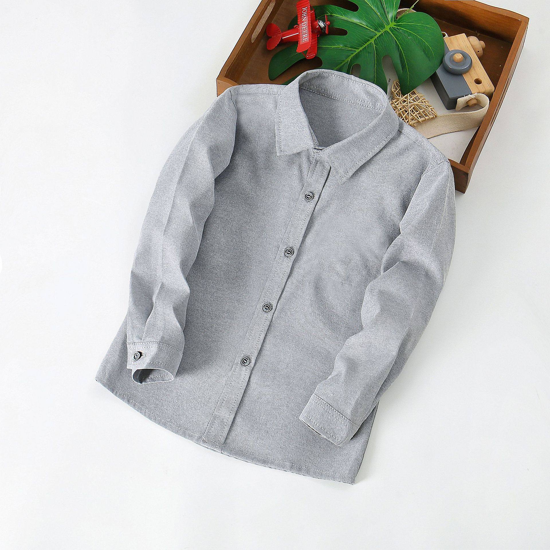 儿童纯色衬衫长袖中小学生校服衬衣男女童牛津纺灰色上衣秋季校服