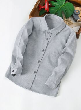 儿童纯色衬衫长袖中小学生校服衬衣男女童牛津纺灰色上衣秋季校服