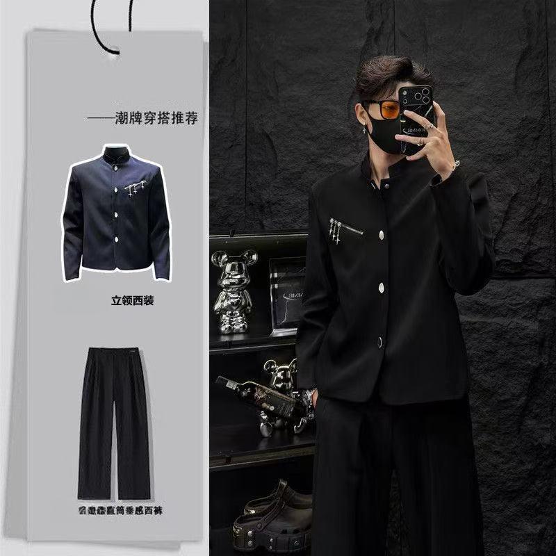 新中式立领金属拉链男西服套装
