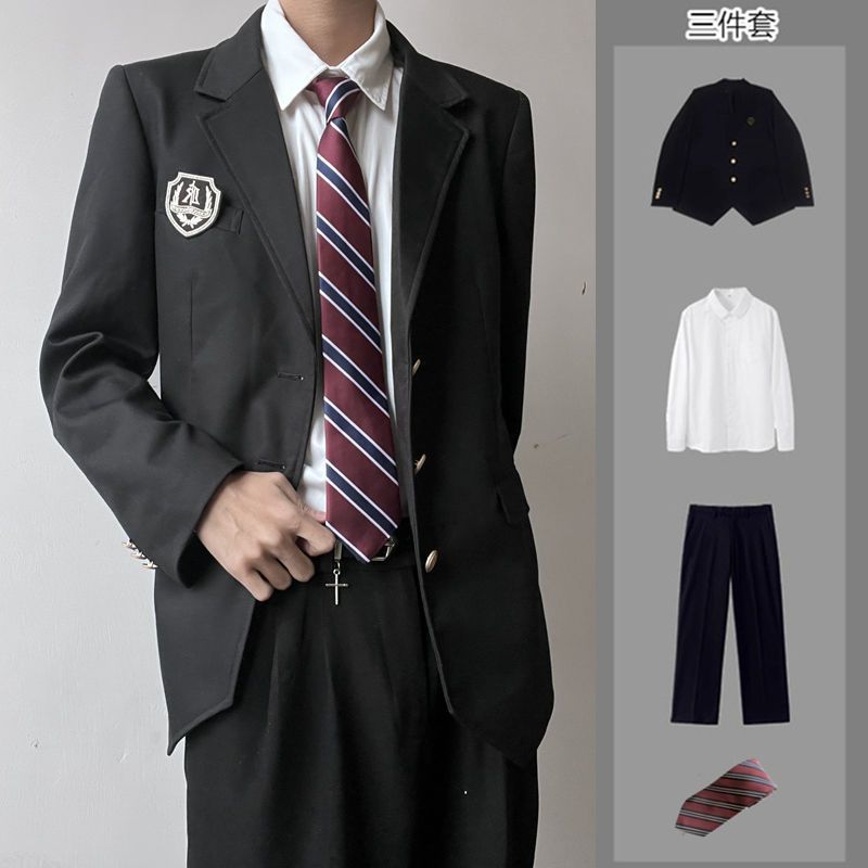 黑色全套DK制服学院风西装男生图片