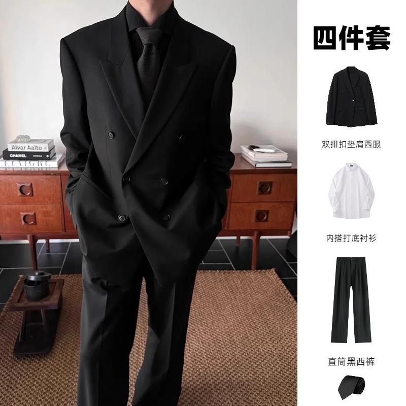 黑色双排扣英伦男士春秋西服