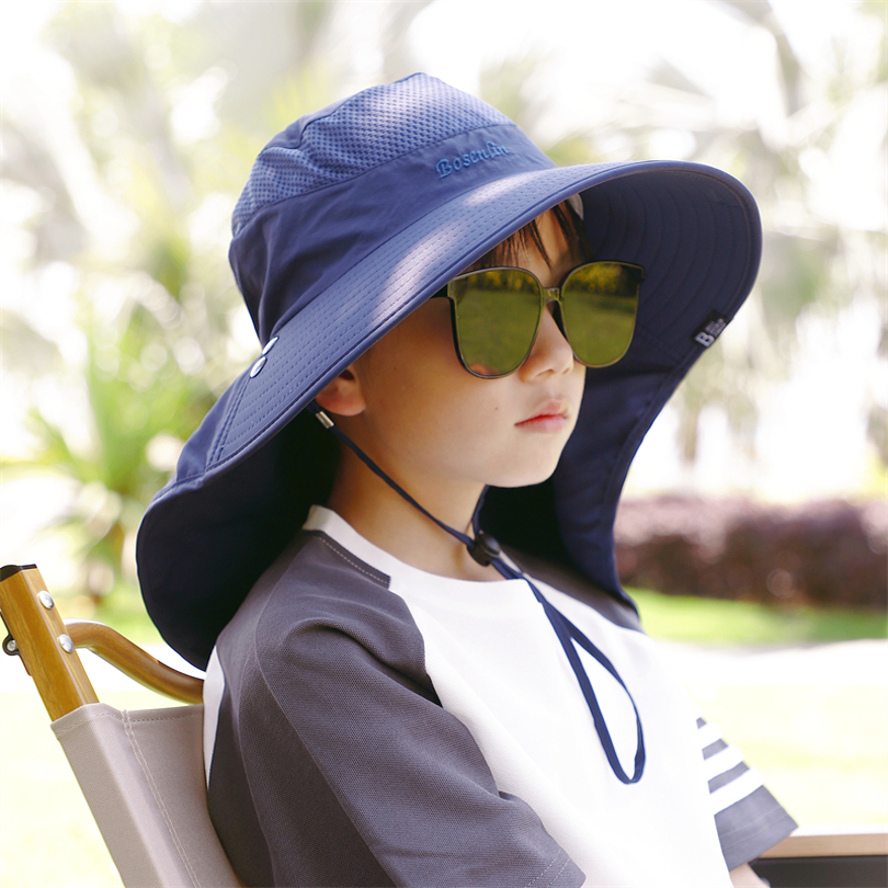 UPF50+防晒帽子男女亲子青少年披肩护颈脖夏季渔夫帽户外遮阳面罩