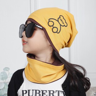 原创设计款大童堆堆帽子男女孩套头帽包头纯棉春秋薄款围脖两件套