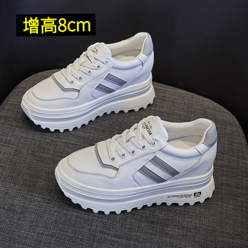 显瘦秀气增高8cm真皮运动小白鞋