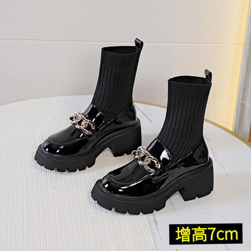 真皮袜靴增高7公分小皮鞋不重