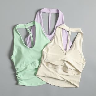 一体式 运动挂脖文胸女性感美背瑜伽健身内衣跑步减震速干背心外穿