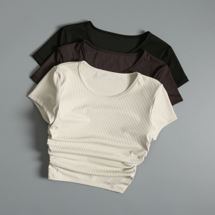 显瘦短款 瑜伽服上衣修身 露脐跑步健身速干服 女新款 高颜值运动短袖