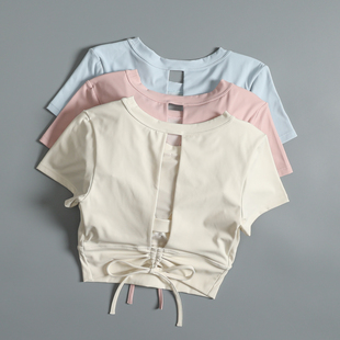 镂空美背性感运动短袖 带胸垫瑜伽健身上衣跑步训练速干服 女夏季