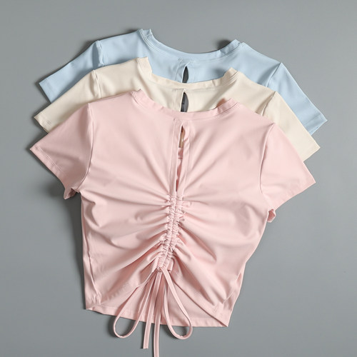 镂空美背瑜伽服短袖女夏季带胸垫