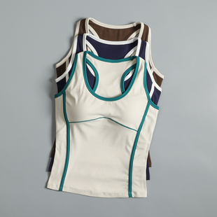 带胸垫运动背心女跑步训练速干工字美背遮副乳瑜伽健身文胸外穿