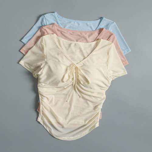 高颜值网纱瑜伽服短袖女夏修身
