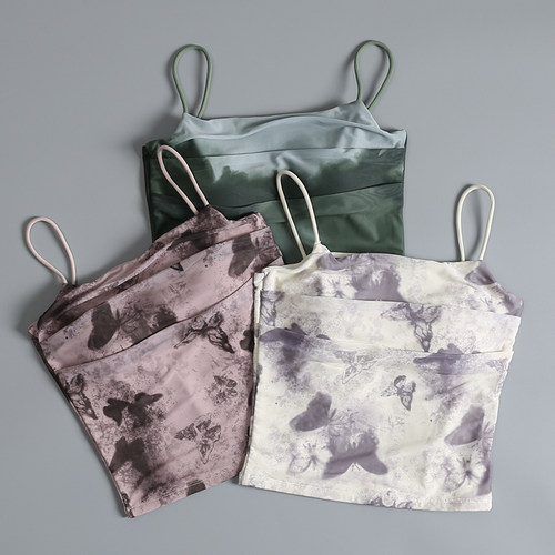 瑜伽服女吊带时尚网纱带胸垫