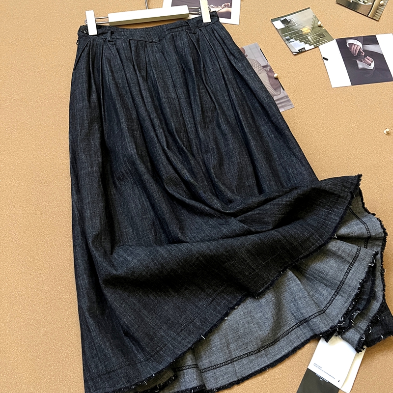 A31丹宁牛仔半身裙女高腰2025春季新款慵懒风A字中长半裙伞裙