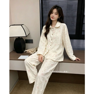 免穿文胸！泡泡纱睡衣睡裤套装女A35 秋冬韩系小碎花家居服两件套