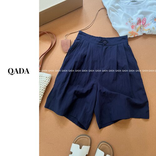 A47休闲工装短裤女夏季薄款高腰松紧腰百搭宽松阔腿裤五分裤中裤