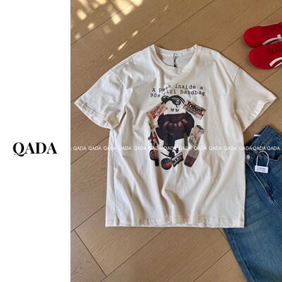 ins风 H33印花短袖T恤女春夏季薄款宽松减龄百搭中长款纯棉上衣