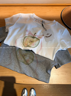 纯欲天花板！Q41蝴蝶结印花T恤女正肩短袖夏修身显瘦温柔小衫上衣