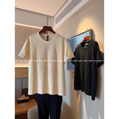 Chency家~Q19重工刺绣短袖T恤女圆领简约风正肩显瘦百搭上衣薄款