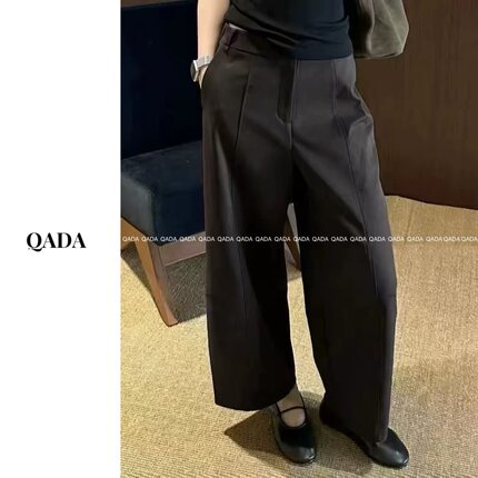 A7韩版高腰阔腿裤女春新款显瘦遮肉垂感简约牛仔裤宽松百搭直筒裤