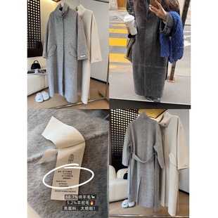 保暖百搭呢子外套 J10双面羊毛大衣女秋冬轻奢立领长款 68羊毛