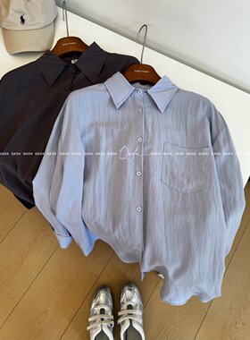 J70韩系翻领单口袋衬衫女薄款宽松落肩长袖衬衣慵懒随性百搭上衣