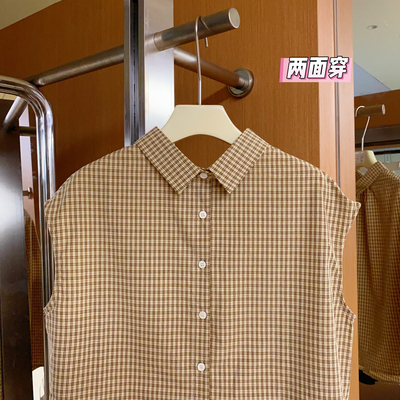 Q37格子无袖衬衫女2025夏季新款韩系设计感休闲宽松气质马甲上衣