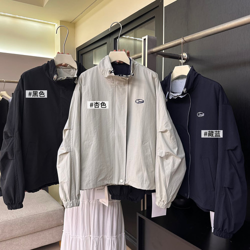 F9美式复古立领外套女2025秋冬宽松学院风运动风衣飞行员夹克开衫